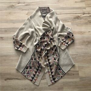 Debut Cream Cardigan with Multicolor Geometric Design